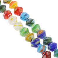 Millefiori Lasihelmet, Millefiori Glass, Bicone, käsintehty, sekavärit, 10x8mm, Reikä:N. 1mm, Pituus N. 15.5 tuuma, 10säikeet/laukku, N. 48PC/Strand, Myymät laukku