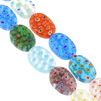 Millefiori Üveggyöngy, Millefiori Glass, Lapos ovális, kézi, különböző méretű a választás, kevert színek, Lyuk:Kb 1mm, Hossz Kb 14.5 inch, Által értékesített Bag