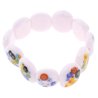 Bracelet verre Millefiori, avec fil élastique, rectangle, fait à la main, bracelet perlé, rose, 22x17x8mm, Longueur Environ 7.5 pouce, 10Strandstoron/sac, Vendu par sac