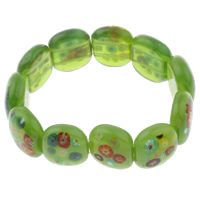 Millefiori Glas Armband, Glas Millefiori, mit elastischer Faden, Rechteck, handgemacht, Perlen Armband, grün, 22x17x8mm, Länge ca. 7.5 ZollInch, 10SträngeStrang/Tasche, verkauft von Tasche