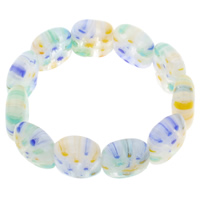 Bracelet verre Millefiori, avec fil élastique, rectangle, fait à la main, bracelet perlé, multicolore, 20x18x8mm, Longueur Environ 7.5 pouce, 10Strandstoron/sac, Vendu par sac