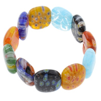 Millefiori Glas Armband, med Elastisk tråd, Rektangel, handgjord, pärlstav armband, flerfärgad, 20x17x7mm, Längd Ca 7.5 inch, 10Strands/Bag, Säljs av Bag