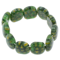 vidro de Millefiori pulseira, with fio elástico, Retângulo, feito à mão, bracelete frisado, verde, 20x17x7mm, comprimento Aprox 7.5 inchaltura, 10vertentespraia/Bag, vendido por Bag