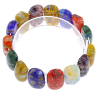 verre millefiori bracelet, avec fil élastique, rectangle, fait à la main, bracelet perlé, multicolore, 23x11x7mm, Longueur Environ 7.5 pouce, 10Strandstoron/sac, Vendu par sac