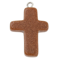 Pendants Goldstone, le Iarann, Cross, 18x24x3.50mm, Poll:Thart 1.5mm, 10ríomhairí pearsanta/Mála, Díolta De réir Mála