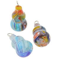 Millefiori pingente de vidro de jóia, vidro de Millefiori, with ferro, Cabaça, feito à mão, cores misturadas, 12x23mm, Buraco:Aprox 1.5mm, 10PCs/Bag, vendido por Bag