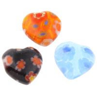 Millefiori Glass Cabochon, Szív, kézi, különböző méretű a választás & lapos vissza, kevert színek, 100PC-k/Bag, Által értékesített Bag