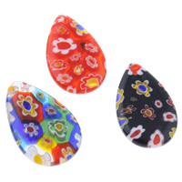 Millefiori üveg medál ékszerek, Millefiori Glass, Könnycsepp, kézi, kevert színek, 14x23x3mm, Lyuk:Kb 1mm, 10PC-k/Bag, Által értékesített Bag