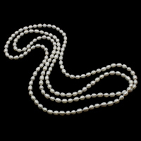 Natuurlijke zoetwater parel lange ketting, Rijst, wit, 7-8mm, Per verkocht Ca 58 inch Strand