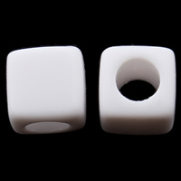 Grânulos acrílicos de cor sólida, acrilico, Cubo, branco, 7x7mm, Buraco:Aprox 3.5mm, Aprox 1900PCs/Bag, vendido por Bag