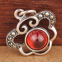 Thailand Sterling Sølv Vedhæng, med Garnet, Januar Birthstone & med rhinestone, 16x16mm, Hole:Ca. 3mm, Solgt af PC