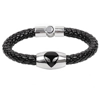 Men Bracelet Cowhide with Titanium Steel braided & enamel black 15mm Length Approx 8 Inch Sold By Lot