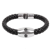 Men Bracelet Cowhide with Titanium Steel braided & enamel black 15mm Length Approx 8 Inch Sold By Lot