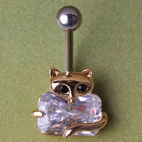 Jewelry Alloy Belly Ring Body Body, Sinc Alloy, le Ciúbach Zirconia & 316L Cruach dhosmálta, Fox, plátáilte, ilghnéitheach & le rhinestone, nicil, luaidhe & caidmiam saor in aisce, 15x25mm, 5ríomhairí pearsanta/Lot, Díolta De réir Lot