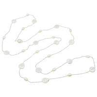 Collier en perles d'eau douce Pull, perle d'eau douce cultivée, avec chaîne en laiton, naturel, chaîne à billes, blanc, 7-13mm, Vendu par Environ 47 pouce brin