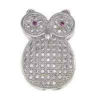 Kubik Zirkonium mikro bana Mässing Pärlor, Owl, platinerade, micro bana cubic zirconia & ihålig, nickel, bly och kadmium gratis, 13x20x5mm, Hål:Ca 1.8mm, 10PC/Lot, Säljs av Lot