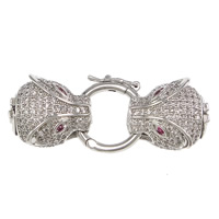 Snap fibbia in ottone, Animale, placcato platino, Micro spianare cubic zirconia & cavo, assenza di nichel,piombo&cadmio, 39mm, 16x13.5x12mm, 15x2mm, 5PC/lotto, Venduto da lotto