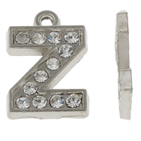 Zinc Alloy Alfabet Pendler, Letter Z, platin farve forgyldt, med rhinestone, nikkel, bly & cadmium fri, 12x18x2mm, Hole:Ca. 1mm, 100pc'er/Bag, Solgt af Bag