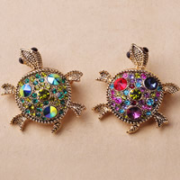 Broche de strass, alliage de zinc, tortue, Plaqué de couleur d'or antique, avec strass, plus de couleurs à choisir, protéger l'environnement, sans nickel, plomb et cadmium, 30x35mm, 10PC/lot, Vendu par lot