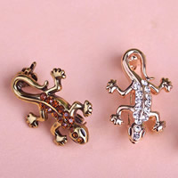 Broche de strass, alliage de zinc, gecko, Placage, avec strass, plus de couleurs à choisir, protéger l'environnement, sans nickel, plomb et cadmium, 15x25mm, 10PC/lot, Vendu par lot