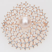 Glas Pearl Brooch, Zinc Alloy, met Glasparel, Bloem, rose goud plated, met strass, gemengde kleuren, nikkel, lood en cadmium vrij, 46mm, 2pC's/Bag, Verkocht door Bag