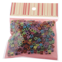 Alfabet Akryl perler, blandet & ensfarvet, 6x6mm, 100x170mm, Hole:Ca. 3mm, Ca. 210pc'er/Bag, Solgt af Bag