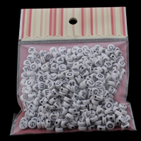 Alphabet Acryl Kralen, Rond plat, gemengde patroon & effen kleur, 7x3mm, 100x170mm, Gat:Ca 1mm, Ca 240pC's/Bag, Verkocht door Bag