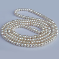 Prirodni slatkovodni biser ogrlica, Slatkovodni Pearl, Dugme, prirodan, razlièite duljine za izbor, bijel, 7-8mm, Prodano By Strand