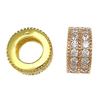 Cubic Zirconia Micro Pave Brass Europeo Bead, metal, Donut, chapado, micro arcilla de zirconia cúbica & sin rosca, más colores para la opción, libre de níquel, plomo & cadmio, 5x9mm, agujero:aproximado 5mm, 20PCs/Grupo, Vendido por Grupo