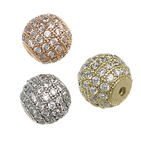 Perles cubes en laiton zircon Micro Pave, tambour, Placage, pavé de micro zircon, plus de couleurs à choisir, protéger l'environnement, sans nickel, plomb et cadmium, 9x10mm, Trou:Environ 2mm, 10PC/lot, Vendu par lot