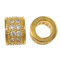 Cubic Zirconia Micro Pave Brass Europeo Bead, metal, Donut, chapado en oro real, micro arcilla de zirconia cúbica & sin rosca, libre de níquel, plomo & cadmio, 5x9mm, agujero:aproximado 5mm, 10PCs/Grupo, Vendido por Grupo