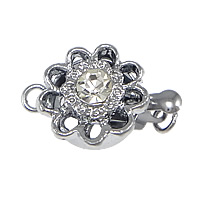 Cierre de Caja en Metal, Flor, chapado en color de platina, con diamantes de imitación & sarta sola, libre de níquel, plomo & cadmio, 17x11x7mm, agujero:aproximado 2mm, 50PCs/Grupo, Vendido por Grupo