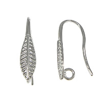 Messing Ohrhaken, Blatt, Platinfarbe platiniert, mit Schleife, frei von Nickel, Blei & Kadmium, 9x20.50x1.50mm, Bohrung:ca. 1mm, 50PCs/Menge, verkauft von Menge