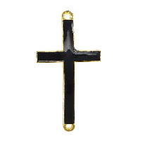 Cross Zink legering Stik, Zinc Alloy, Kryds, guldfarve belagt, emalje & 1/1 løkke, sort, nikkel, bly & cadmium fri, 22.50x44x3mm, Hole:Ca. 2mm, 100pc'er/Lot, Solgt af Lot