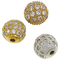 Perles cubes en laiton zircon Micro Pave, Rond, Placage, pavé de micro zircon, plus de couleurs à choisir, protéger l'environnement, sans nickel, plomb et cadmium, 6mm, Trou:Environ 1mm, 15PC/lot, Vendu par lot