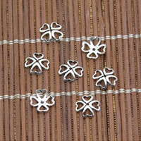 Ταϊλάνδη Sterling Silver Στεφάνη Caps, Four Leaf Clover, 8mm, Τρύπα:Περίπου 0.5mm, 200PCs/Παρτίδα, Sold Με Παρτίδα