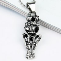 Pendentifs en titane, Acier titane, squelette, noircir, 18x45x9mm, Trou:Environ 3-8mm, 3PC/sac, Vendu par sac