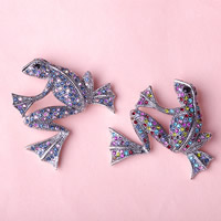 Rhinestone Broš, Cink Alloy, Žaba, starinski srebrne boje pozlaćen, s Rhinestone, više boja za izbor, 48x40mm, 5računala/Lot, Prodano By Lot