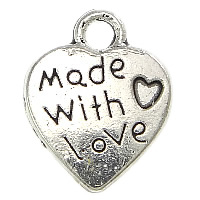 Pendentifs coeur en alliage de zinc, mot amour, Plaqué de couleur d'argent, protéger l'environnement, sans nickel, plomb et cadmium, 10x12x1.50mm, Trou:Environ 2mm, 1000PC/lot, Vendu par lot