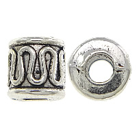 Cink Alloy velika rupa kuglica, Kolona, starinski srebrne boje pozlaćen, nikal, olovo i kadmij besplatno, 5x6mm, Rupa:Približno 3mm, 1000računala/Lot, Prodano By Lot