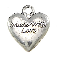 Pendentifs coeur en alliage de zinc, mot amour, Plaqué de couleur d'argent, protéger l'environnement, sans nickel, plomb et cadmium, 17x20x2.50mm, Trou:Environ 3mm, 100PC/lot, Vendu par lot