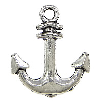 Roda de navio de liga de zinco e pingente de âncora, Âncora, banho de cor prata antiga, padrão náutico, níquel, chumbo e cádmio livre, 13x15.50x2mm, Buraco:Aprox 1.5mm, 300PCs/Lot, vendido por Lot