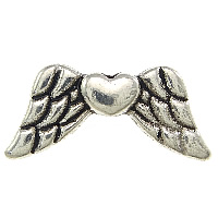 Pendentifs coeur en alliage de zinc, Coeur avec des ailes, Plaqué de couleur d'argent, protéger l'environnement, sans nickel, plomb et cadmium, 19x9x3mm, Trou:Environ 1.5mm, 300PC/lot, Vendu par lot