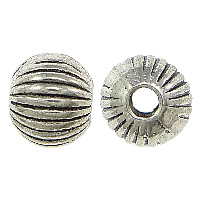 Zink Alloy Smycken Pärlor, Rund, antik silver pläterad, korrugerad, nickel, bly och kadmium gratis, 5.50x6mm, Hål:Ca 2mm, 500PC/Lot, Säljs av Lot