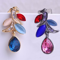 Sinc Alloy Buail Earring, le Cait Eye, práis iar earring, Leaf, plátáilte, le rhinestone, dathanna níos mó le haghaidh rogha, nicil, luaidhe & caidmiam saor in aisce, 10x24mm, 5Péirí/Lot, Díolta De réir Lot