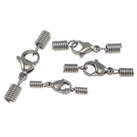 Rustfrit stål Lobster Claw Cord Clasp, Stainless Steel, med ledning spole & forskellig størrelse for valg, oprindelige farve, 100pc'er/Lot, Solgt af Lot