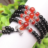 108 χάντρες Mala, Μαύρο Agate, με Nylon Cord & Red Agate & Κράμα ψευδάργυρου, Γύρος, αντίκες χρώμα επάργυρα, Βουδιστής κοσμήματα & 4-κλώνου, νικέλιο, μόλυβδο και κάδμιο ελεύθεροι, 6mm, Μήκος Περίπου 26 inch, 10Σκέλη/Παρτίδα, 108PCs/Strand, Sold Με Παρτίδα