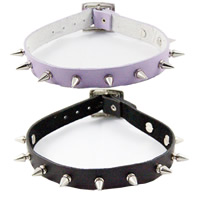 Mode Choker halsband, Kohud, med Mässing, zinklegering spänne, Spike, platina pläterad, Wie th Rive t s en d & punk stil & justerbar, fler färger för val, nickel, bly och kadmium gratis, 19mm, Längd Ca 16 inch, 10Strands/Lot, Säljs av Lot