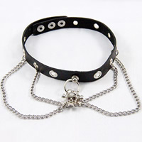 Faisean Choker muince, Cowhide, le Sinc Alloy, Blaosc, dath platanam plátáilte, Wie ú Rive t s amháin d & stíl Punc & inchoigeartaithe & twist slabhra Oval, nicil, luaidhe & caidmiam saor in aisce, 18mm, Fad Thart 16 Inse, 10Snáitheanna/Lot, Díolta De réir Lot