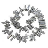 Natuurlijke Plating Quartz parels, Bergkristal, Nuggets, silver plated, 5-9x15-25x6-9mm, Gat:Ca 1.2mm, Lengte Ca 15 inch, 2strengen/Lot, Ca 65pC's/Strand, Verkocht door Lot